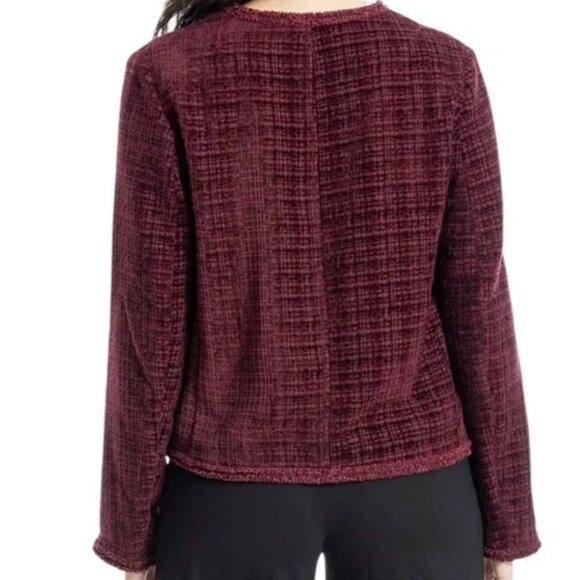 NWT Max Studio Burgundy Tweed Velvet Feel Open Blazer S - Picture 2 of 9